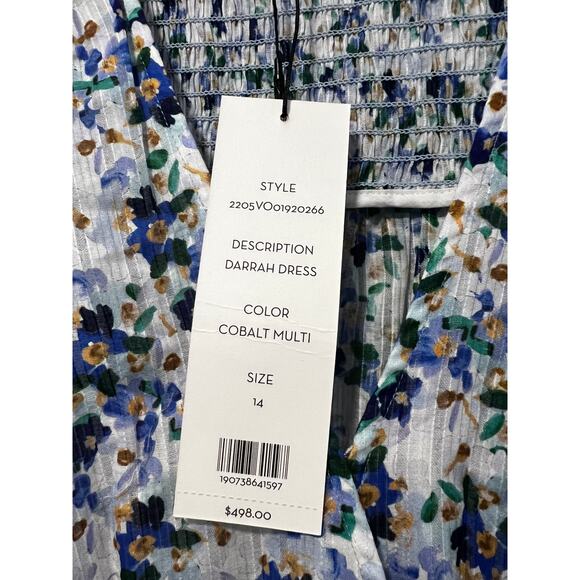 Veronica Beard Darrah Dress Smocked Blue Floral Sz 14 - Picture 6 of 7